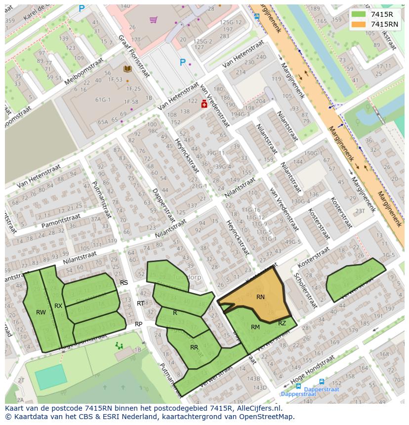 Afbeelding van het postcodegebied 7415 RN op de kaart.