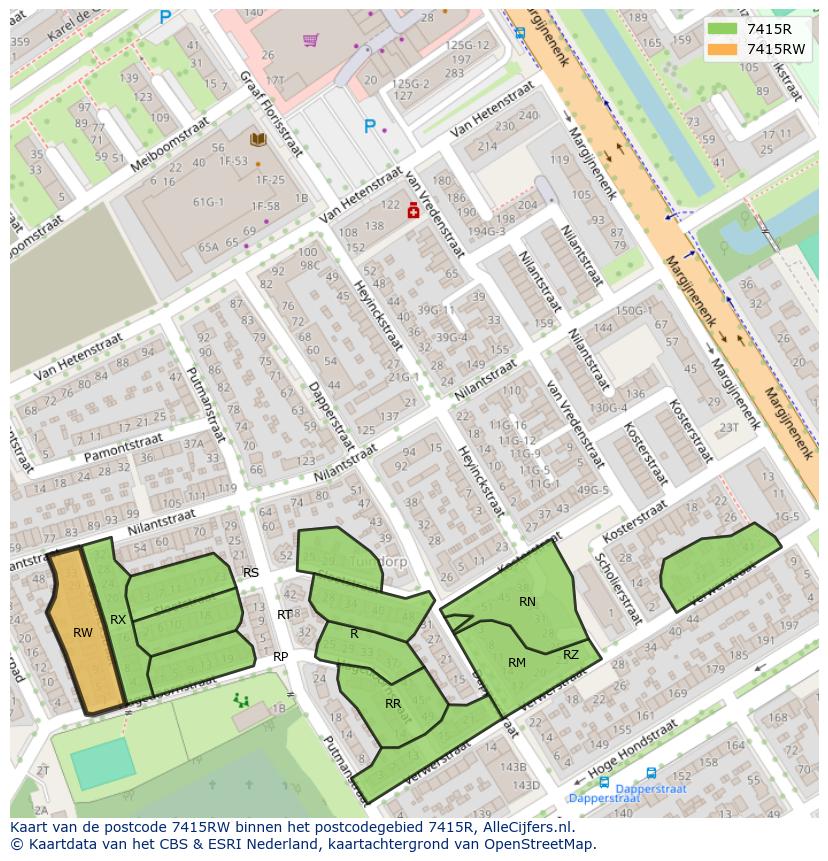 Afbeelding van het postcodegebied 7415 RW op de kaart.