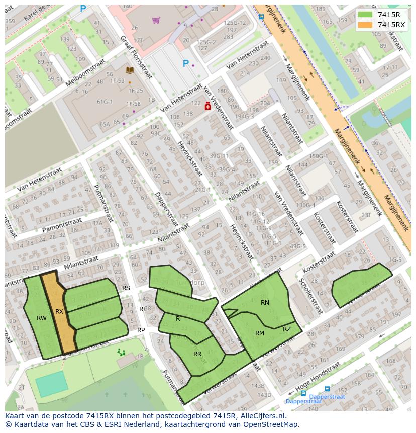 Afbeelding van het postcodegebied 7415 RX op de kaart.