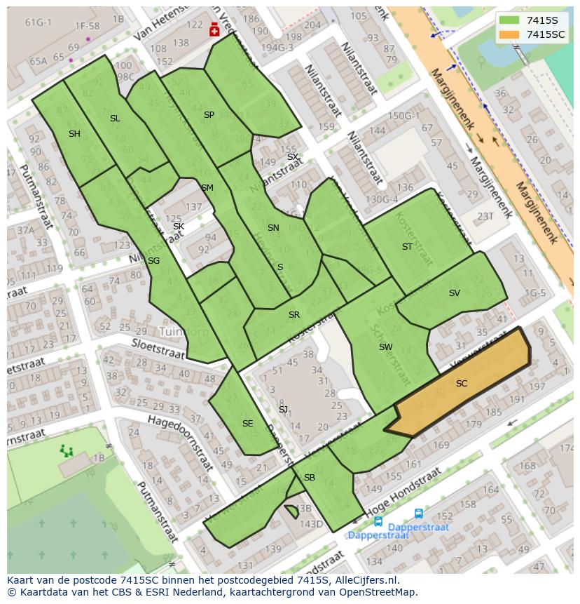 Afbeelding van het postcodegebied 7415 SC op de kaart.