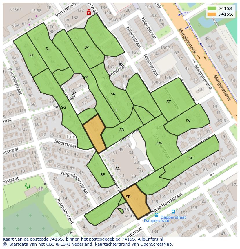 Afbeelding van het postcodegebied 7415 SJ op de kaart.
