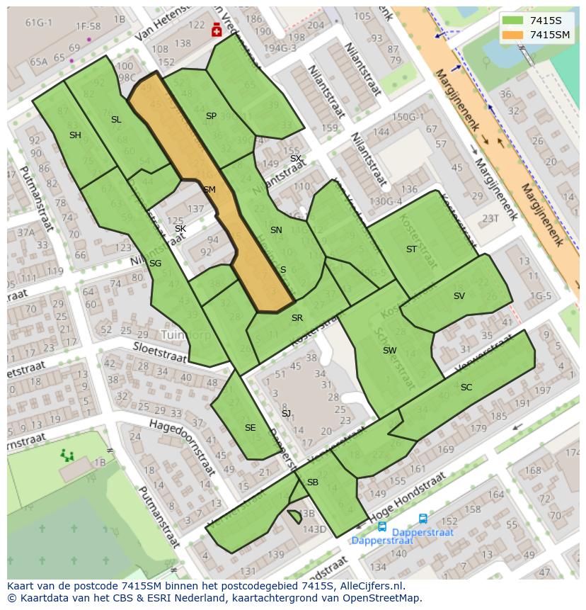 Afbeelding van het postcodegebied 7415 SM op de kaart.