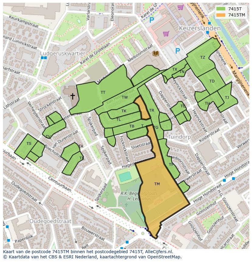 Afbeelding van het postcodegebied 7415 TM op de kaart.