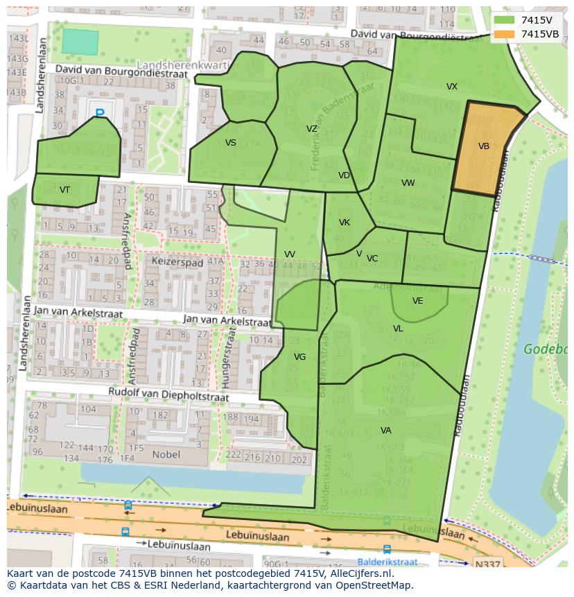 Afbeelding van het postcodegebied 7415 VB op de kaart.