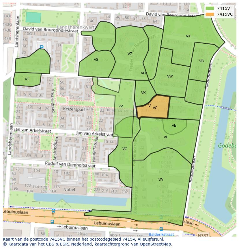 Afbeelding van het postcodegebied 7415 VC op de kaart.