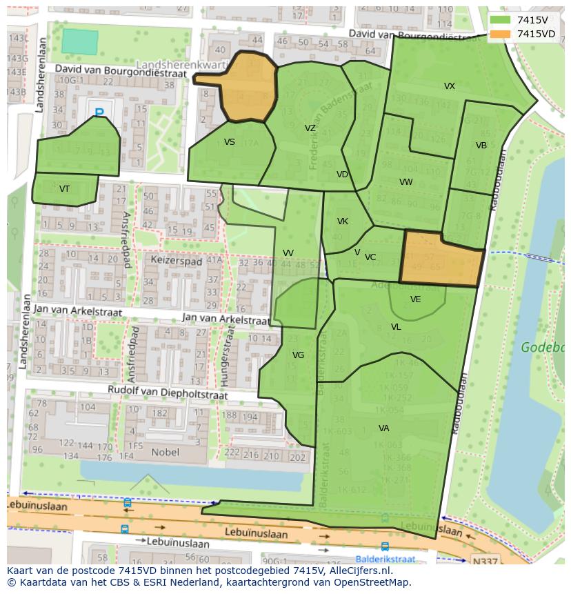 Afbeelding van het postcodegebied 7415 VD op de kaart.