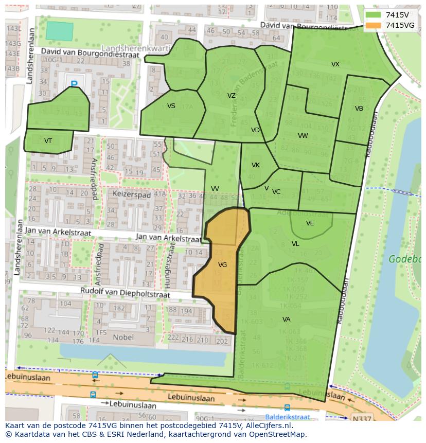 Afbeelding van het postcodegebied 7415 VG op de kaart.