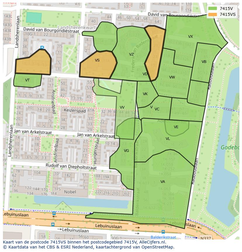 Afbeelding van het postcodegebied 7415 VS op de kaart.