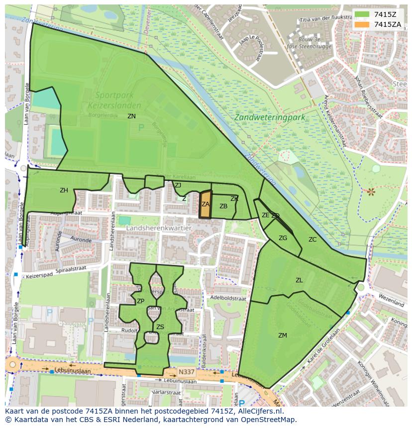 Afbeelding van het postcodegebied 7415 ZA op de kaart.