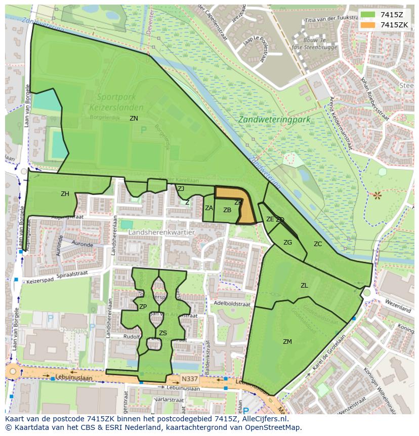 Afbeelding van het postcodegebied 7415 ZK op de kaart.