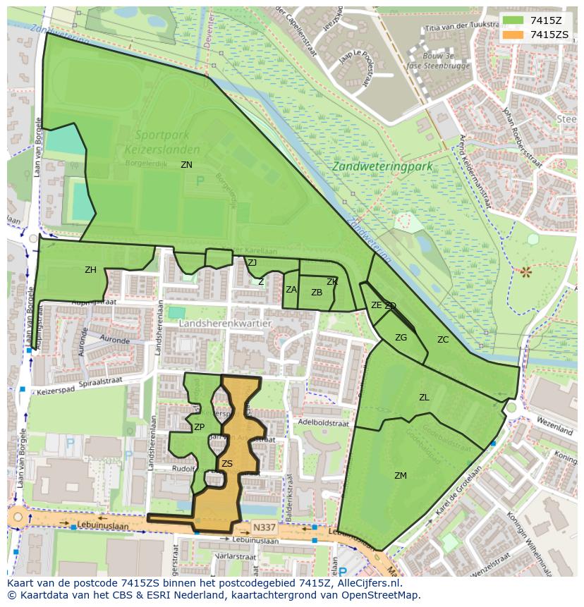 Afbeelding van het postcodegebied 7415 ZS op de kaart.