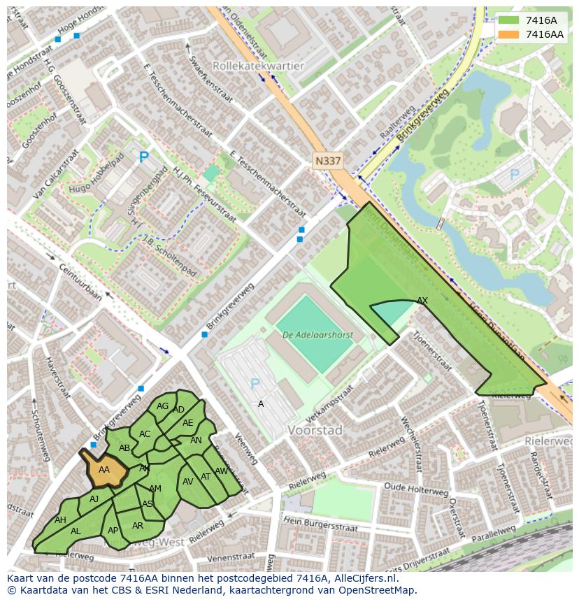 Afbeelding van het postcodegebied 7416 AA op de kaart.
