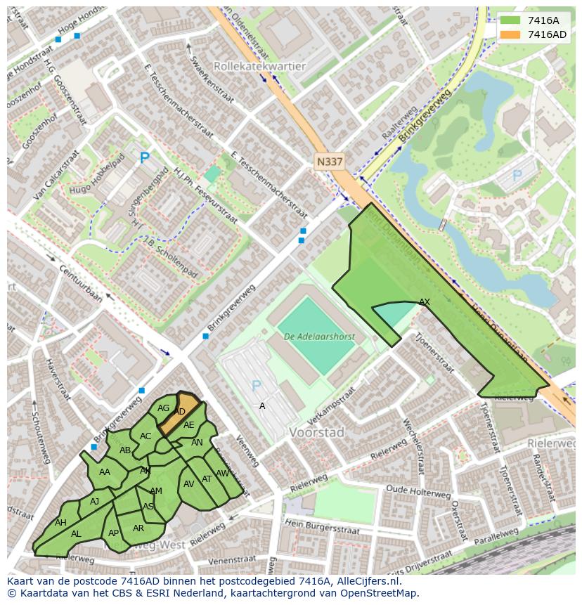 Afbeelding van het postcodegebied 7416 AD op de kaart.