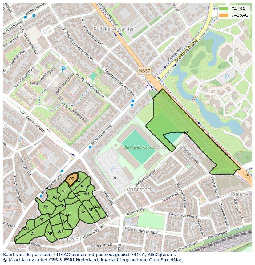Afbeelding van het postcodegebied 7416 AG op de kaart.