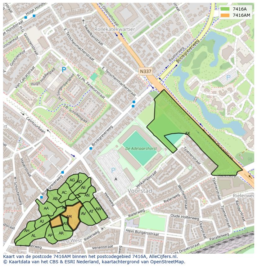 Afbeelding van het postcodegebied 7416 AM op de kaart.