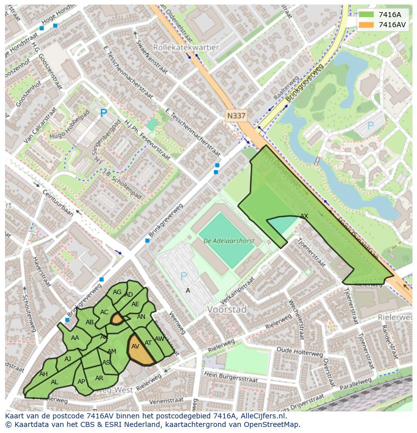 Afbeelding van het postcodegebied 7416 AV op de kaart.