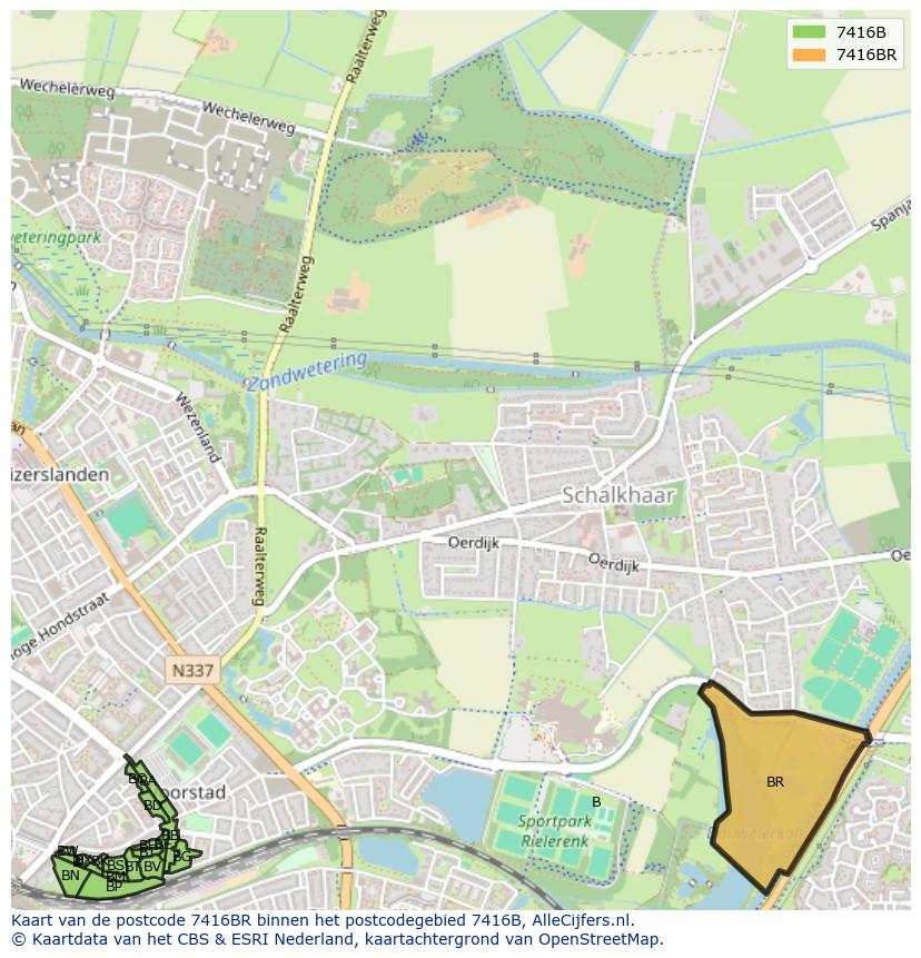 Afbeelding van het postcodegebied 7416 BR op de kaart.
