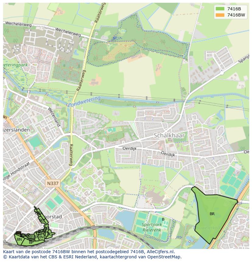 Afbeelding van het postcodegebied 7416 BW op de kaart.