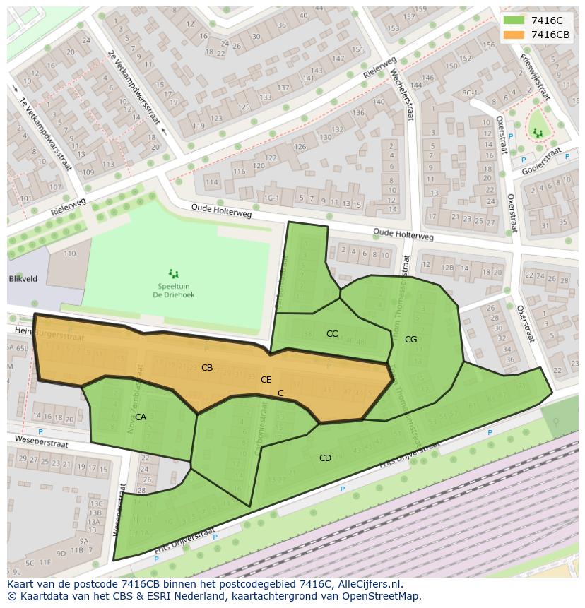 Afbeelding van het postcodegebied 7416 CB op de kaart.