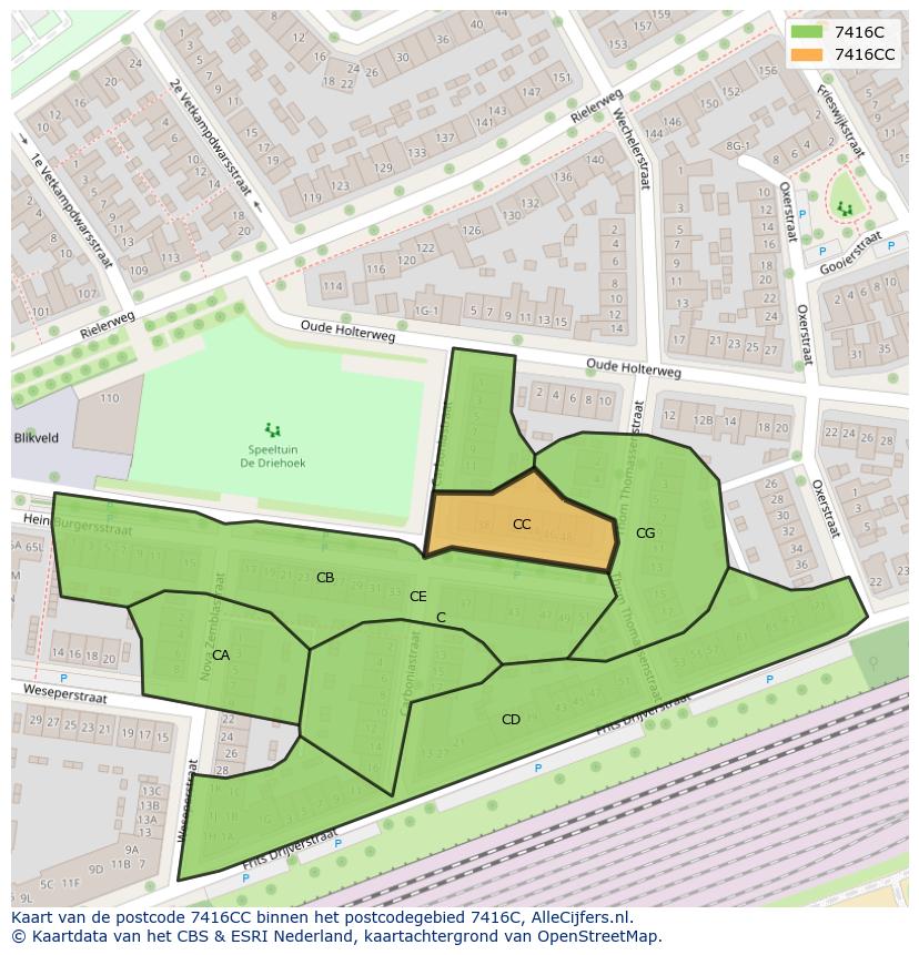 Afbeelding van het postcodegebied 7416 CC op de kaart.
