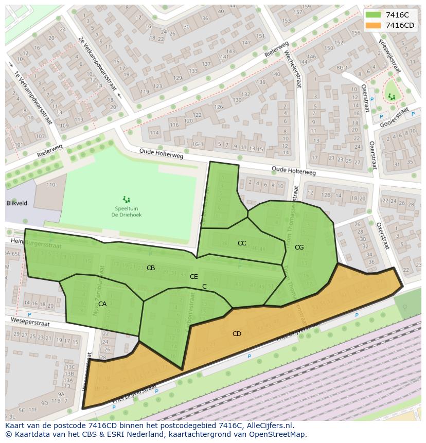 Afbeelding van het postcodegebied 7416 CD op de kaart.