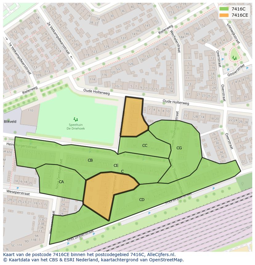 Afbeelding van het postcodegebied 7416 CE op de kaart.