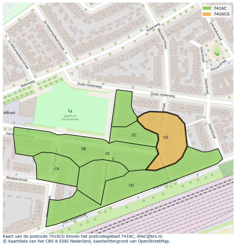 Afbeelding van het postcodegebied 7416 CG op de kaart.