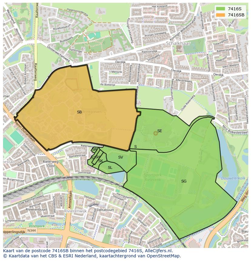 Afbeelding van het postcodegebied 7416 SB op de kaart.