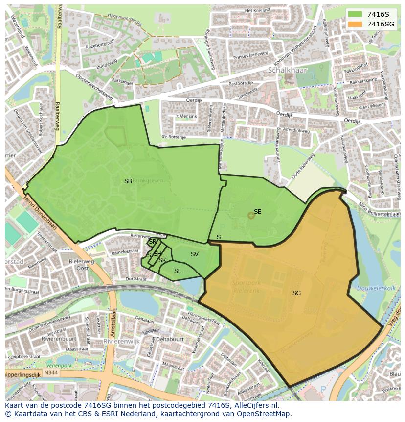 Afbeelding van het postcodegebied 7416 SG op de kaart.
