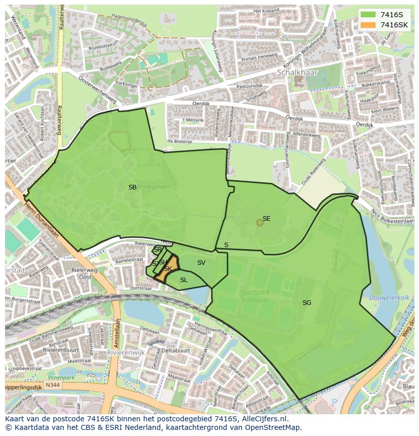 Afbeelding van het postcodegebied 7416 SK op de kaart.