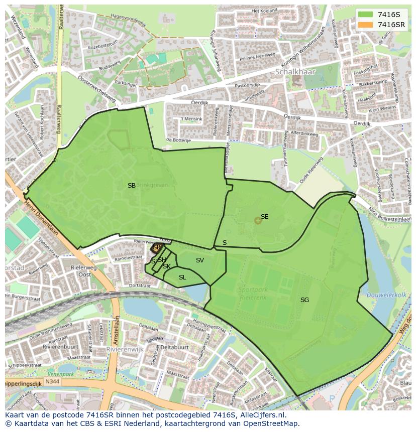 Afbeelding van het postcodegebied 7416 SR op de kaart.