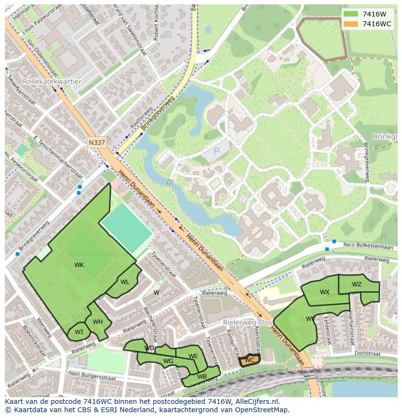 Afbeelding van het postcodegebied 7416 WC op de kaart.