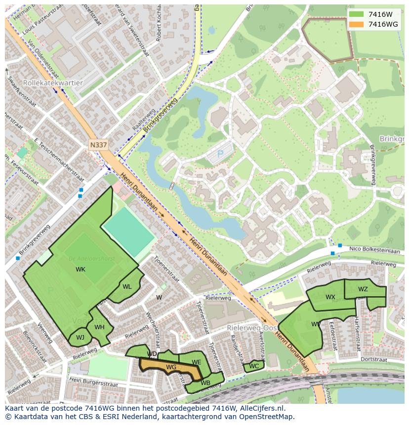 Afbeelding van het postcodegebied 7416 WG op de kaart.