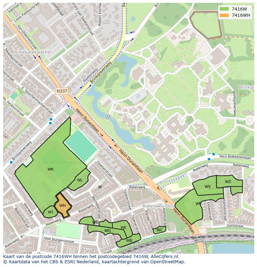Afbeelding van het postcodegebied 7416 WH op de kaart.