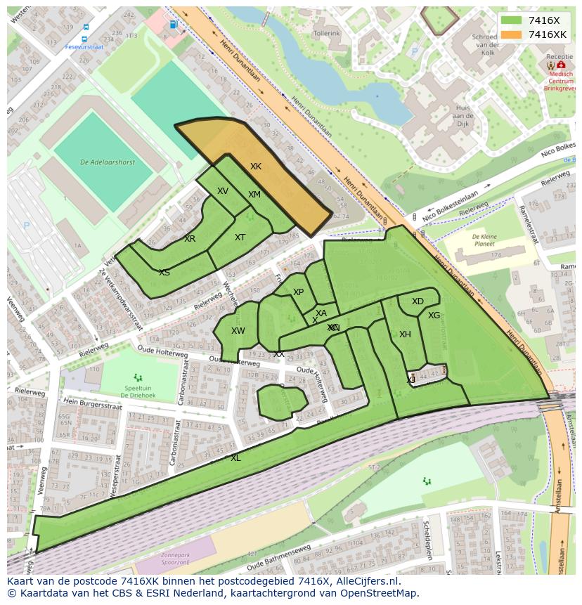 Afbeelding van het postcodegebied 7416 XK op de kaart.