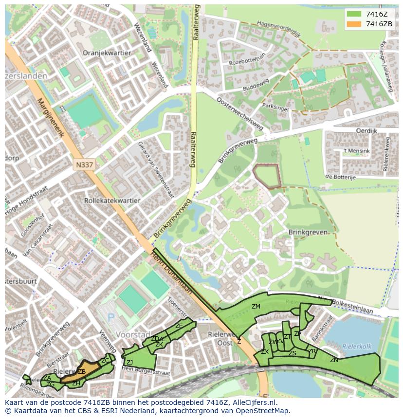 Afbeelding van het postcodegebied 7416 ZB op de kaart.