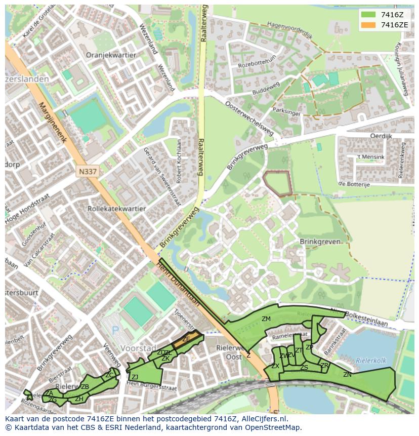 Afbeelding van het postcodegebied 7416 ZE op de kaart.