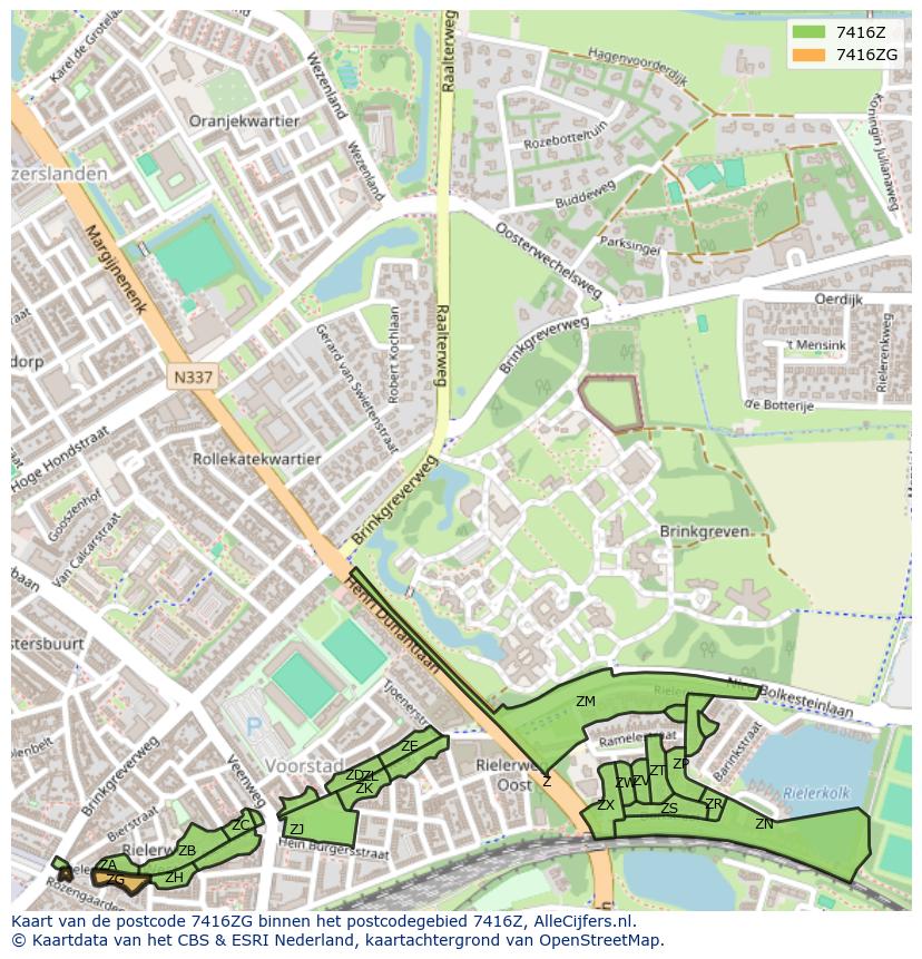 Afbeelding van het postcodegebied 7416 ZG op de kaart.