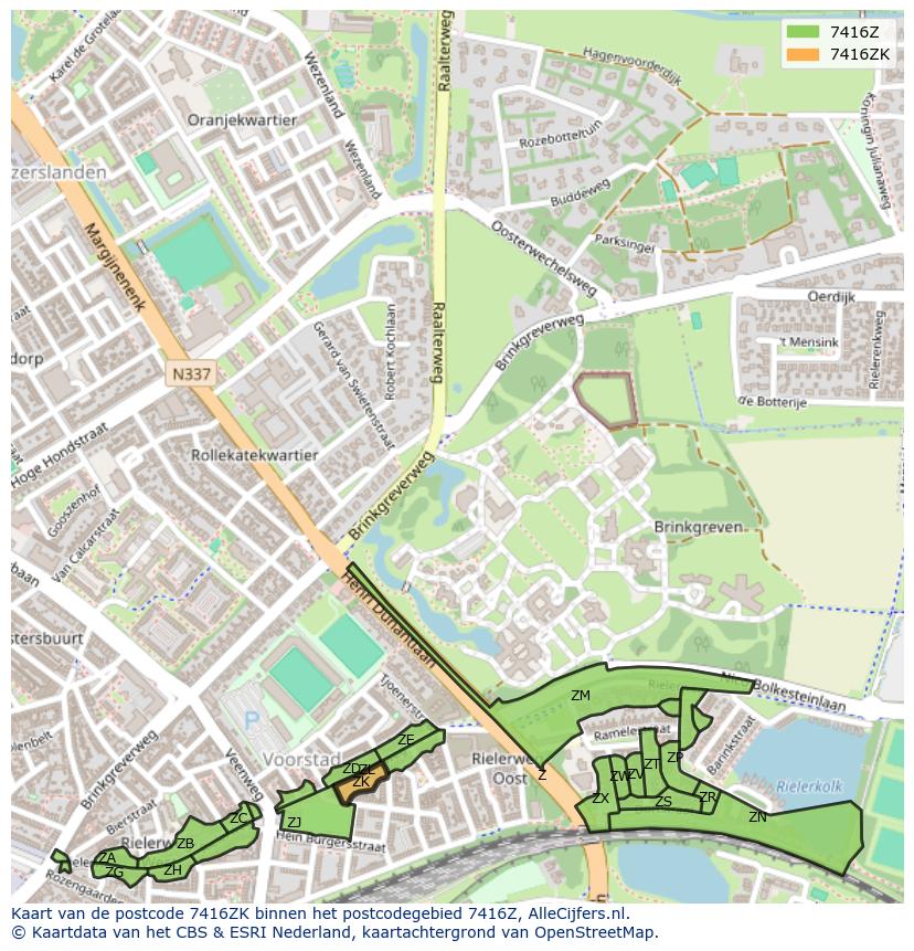 Afbeelding van het postcodegebied 7416 ZK op de kaart.