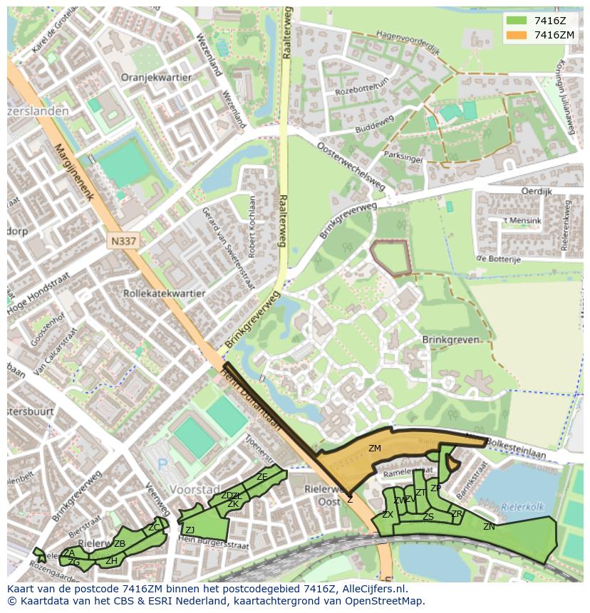 Afbeelding van het postcodegebied 7416 ZM op de kaart.