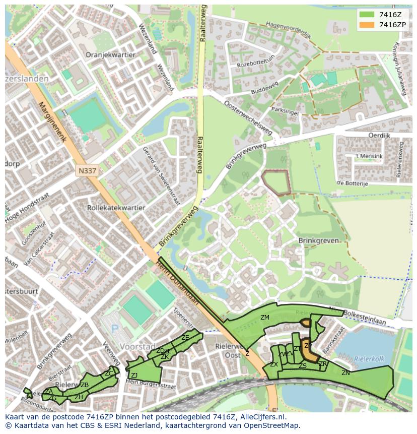 Afbeelding van het postcodegebied 7416 ZP op de kaart.