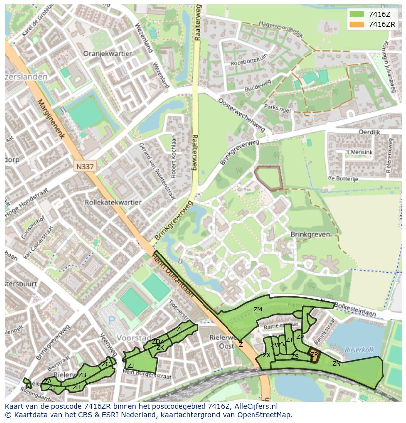 Afbeelding van het postcodegebied 7416 ZR op de kaart.