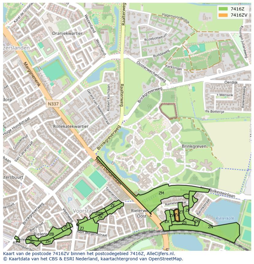 Afbeelding van het postcodegebied 7416 ZV op de kaart.