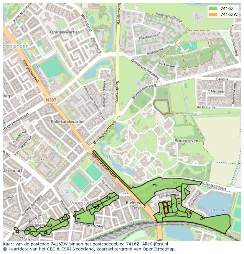 Afbeelding van het postcodegebied 7416 ZW op de kaart.