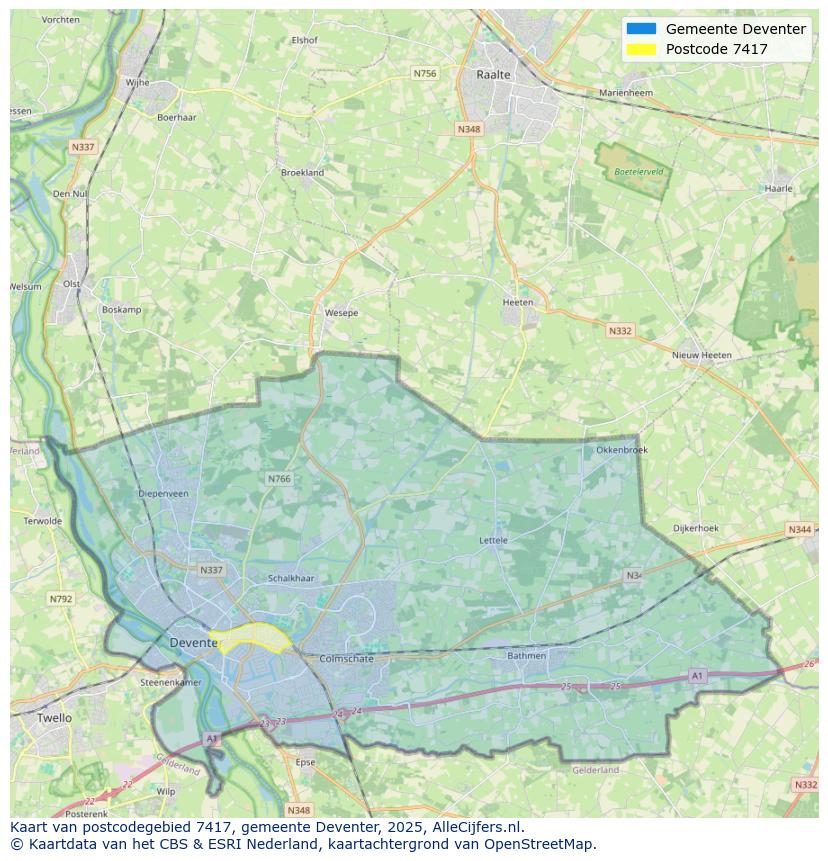 Afbeelding van het postcodegebied 7417 op de kaart.
