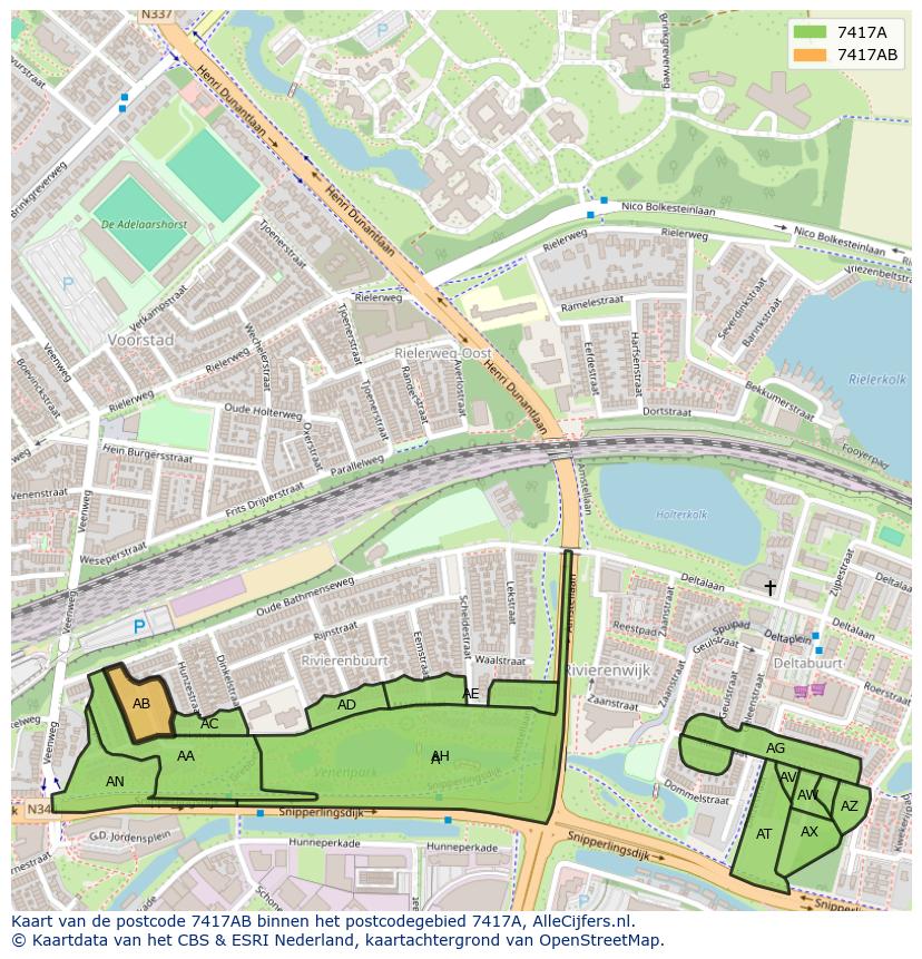 Afbeelding van het postcodegebied 7417 AB op de kaart.