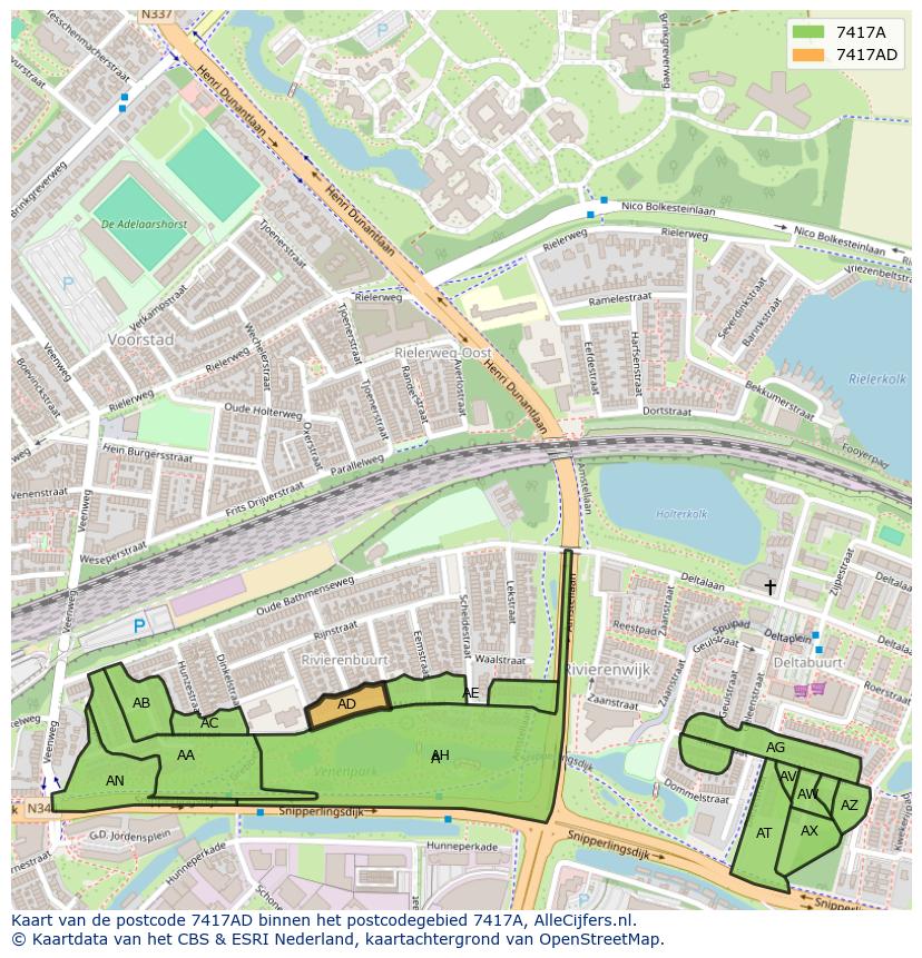 Afbeelding van het postcodegebied 7417 AD op de kaart.