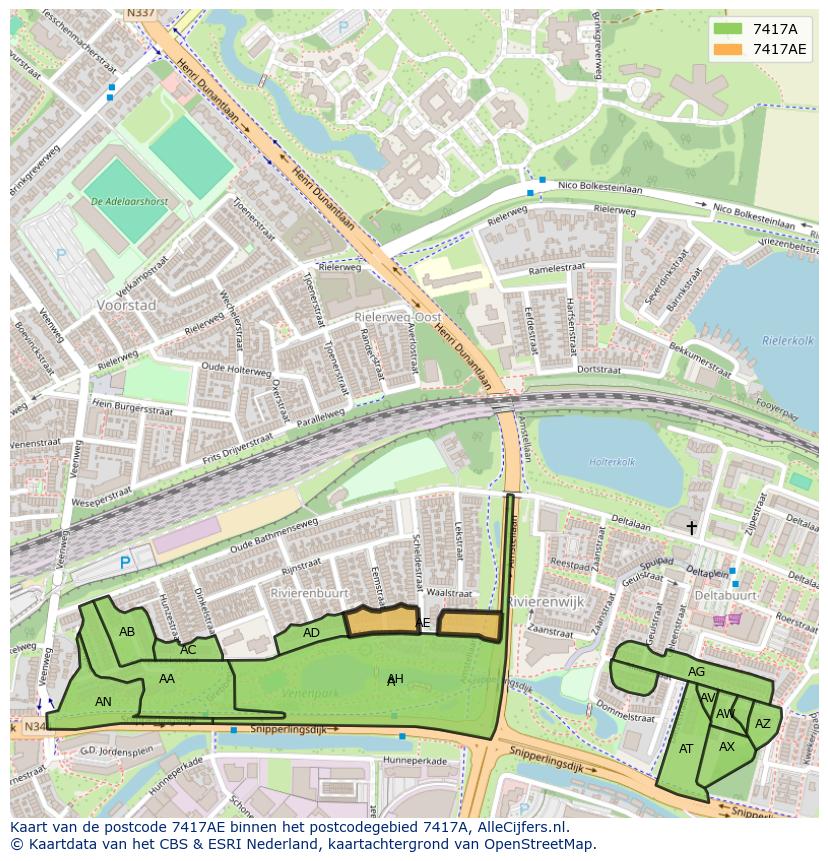 Afbeelding van het postcodegebied 7417 AE op de kaart.