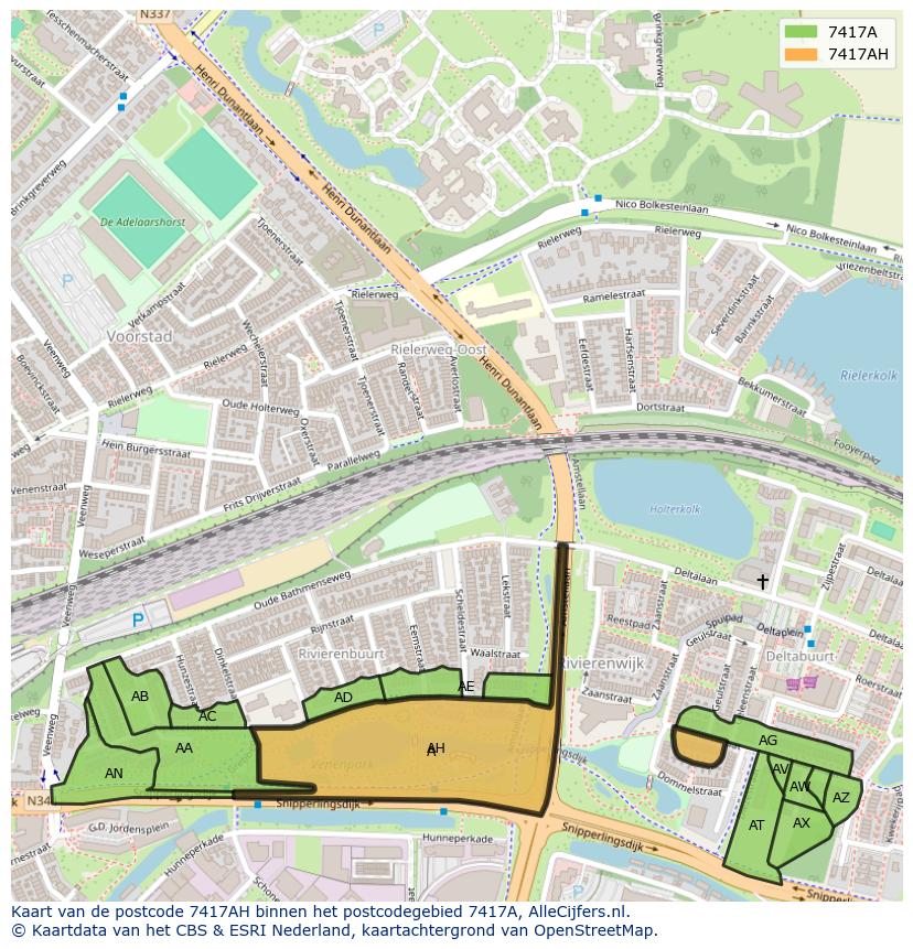 Afbeelding van het postcodegebied 7417 AH op de kaart.