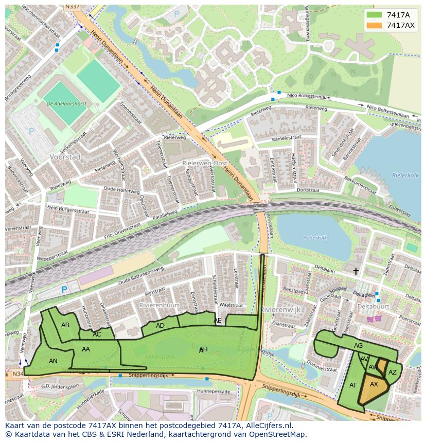 Afbeelding van het postcodegebied 7417 AX op de kaart.